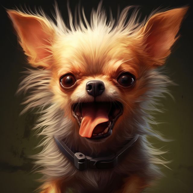 Small dog with messy fur and an open mouth showing excitement. This image captures the lively and spirited nature of the canine. Ideal for use in pet-centered content, advertisements for pet products, or any creative project conveying high energy and playfulness.