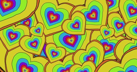Rainbow Pride Hearts Pattern on Vibrant Yellow Background