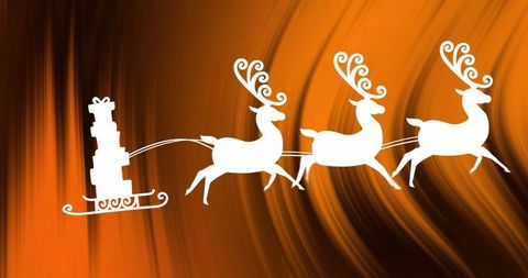 Festive Silhouette Reindeer with Sleigh and Gifts in Vibrant Orange Scene