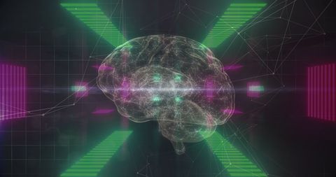 Digital Brain with Neon Connections in Futuristic Landscape - Download Free Stock Images Pikwizard.com
