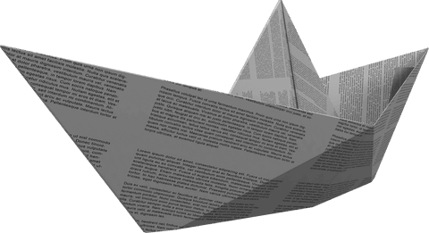 Transparent paper boat crafted from newspaper for creative concepts