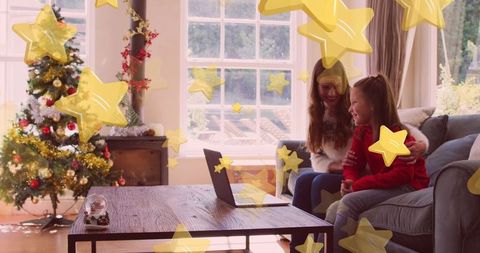 Online christmas celebration with family amid warm decorations