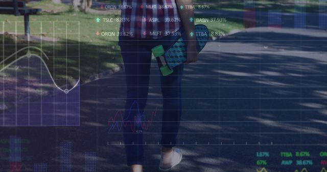 Casual Outdoor Activity Amid Digital Financial Graphs - Download Free Stock Images Pikwizard.com