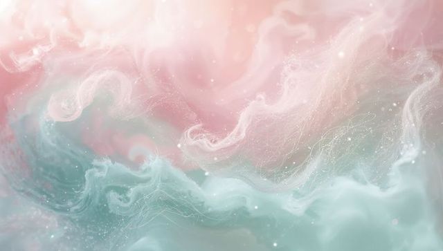 Swirling pastel nebula pink teal clouds sparkling with filament light ethereal dreamscape