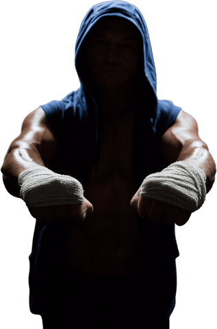 transparent boxer in hoodie showing confidence with raised fists - Download Free Stock Videos Pikwizard.com