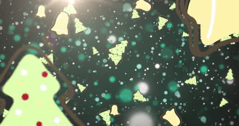 Festive Christmas Trees and Bells Animation with Snowflakes