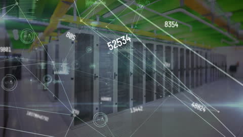 Futuristic Data Center with Digital Network Connections Visualization