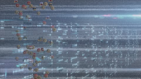 Digital Network Animation with Emojis and City Lights