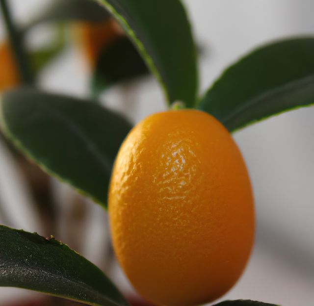 Close up of kumquats on blurred background created using generative ai technology. Fruits, nutrition and food concept, digitally generated image.