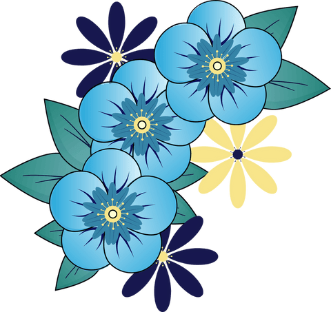 Elegant blue and yellow daisies floral design transparent background