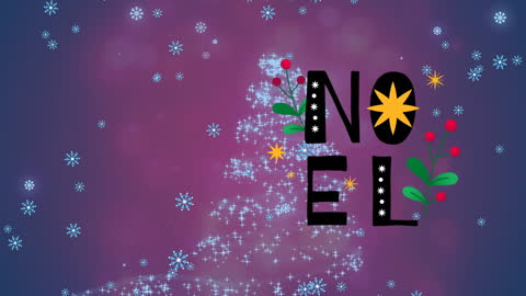 Festive Noel with Twinkling Christmas Tree on Purple Background