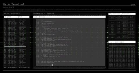 Displaying data terminal UI with code editor, user table, IP search and hex dump
