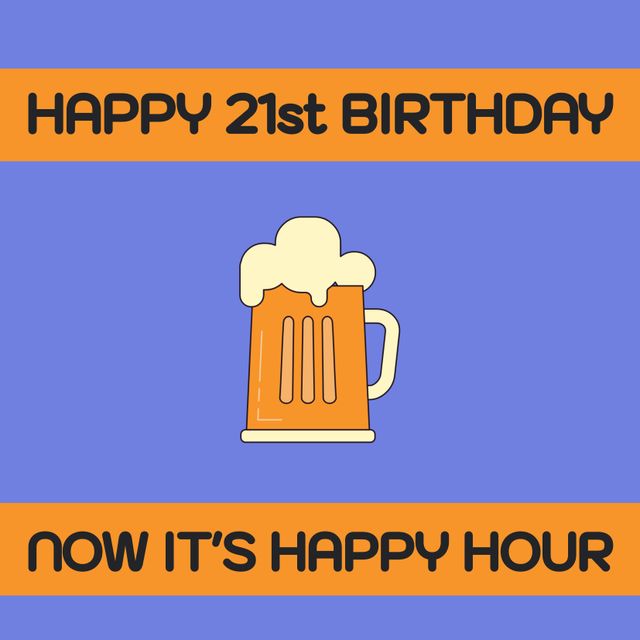 Perfect for celebrating a 21st birthday with a fun, lighthearted design. The frothy beer mug symbolizes the legal drinking age, making it ideal for party invitations, social media posts, and greeting cards.
