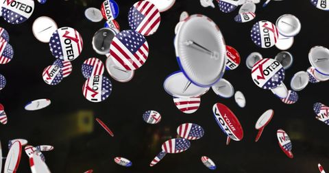 Patriotic vote pins with american flags on black background