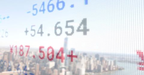 Digital Financial Data and City Skyline Backdrop