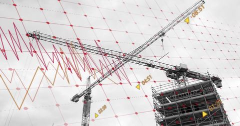 Cranes and Construction Overlaid with Financial Data Graphics - Download Free Stock Images Pikwizard.com