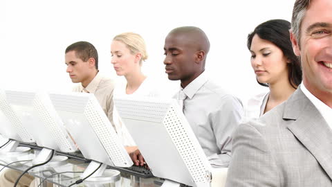 Diverse Business Team Collaborating in Call Center