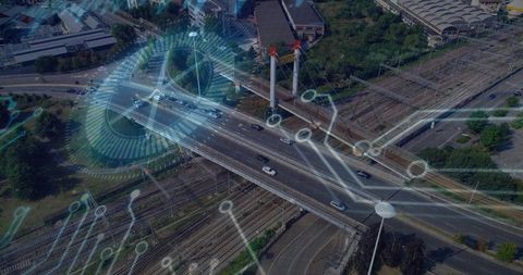 Highway bridge over railways conceptualizing connectivity