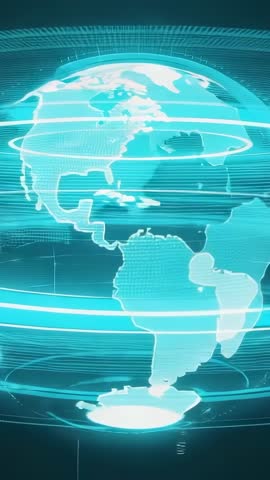 Holographic Globe Rotating with Pulsing Scan Lines Vertical Futuristic Tech Animation