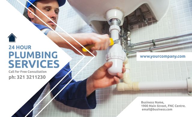 Professional Plumber Offering 24 Hour Plumbing Services - Download Free Stock Templates Pikwizard.com