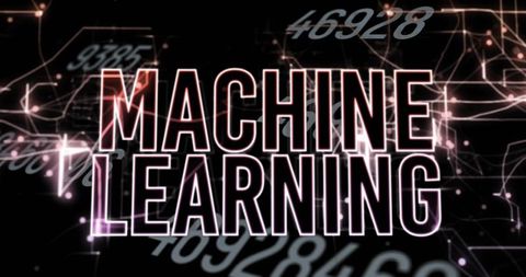 Futuristic machine learning concept with neon text and digital networks