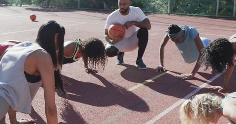 Diverse Basketball Team Conducting Warm-Up Drills - Download Free Stock Images Pikwizard.com