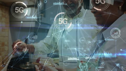 Senior Couple Engaged with Futuristic 5G Network Technology