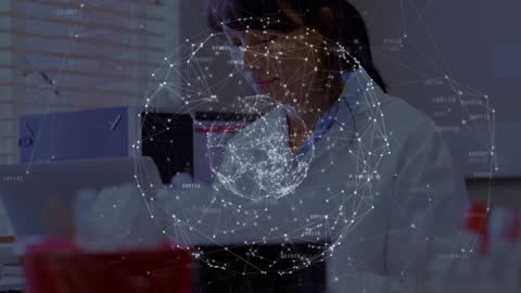 Female Scientist Analyzing Network Connections in Lab