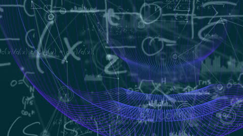 Innovative Mathematical Equations Overlapping 3D Wireframe Structure