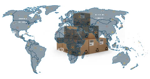 Global Logistics and Shipping Concept with Boxes Map Overlay