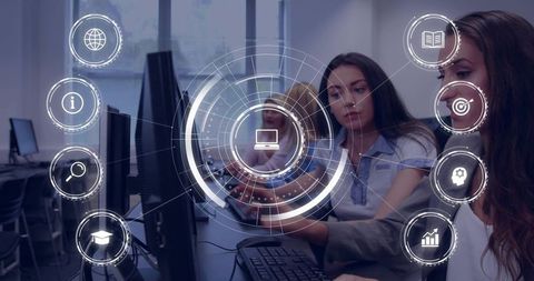 Women Collaborating on Computer Training Using Futuristic HUD Interface for Classroom Learning