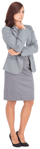 Focused hispanic businesswoman posing confidently on transparent backdrop