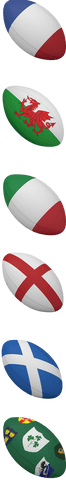 Flag-adorned rugby balls on transparent background, sport symbolism