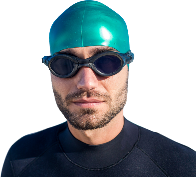 Focused Swimmer with Goggles and Cap on Transparent Background - Download Free Stock Videos Pikwizard.com