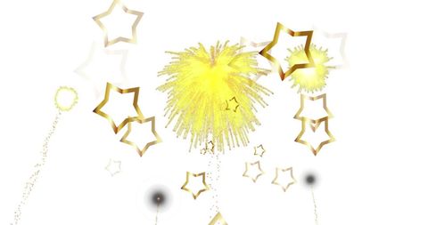 Golden star shaped fireworks on white background