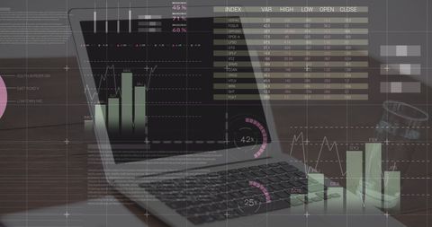 Financial Analytics Data Processing on Laptop with Statistics Overlay - Download Free Stock Images Pikwizard.com