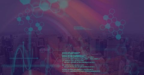 Abstract Data Processing Over Futuristic Cityscape - Download Free Stock Images Pikwizard.com