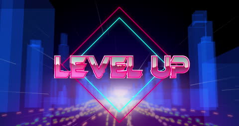 Retro Futuristic Neon Level Up Graphic