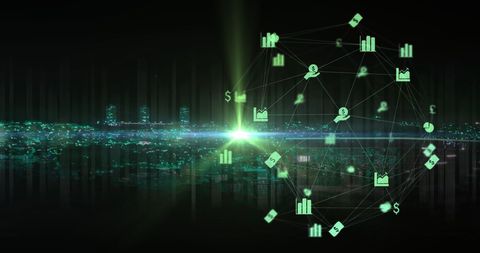 Futuristic Global Business Network with Financial Icons - Download Free Stock Images Pikwizard.com
