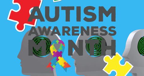 Autism awareness month concept with puzzles and maze