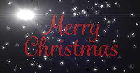 Merry Christmas Red Elegant Lettering with Sparkling Stars