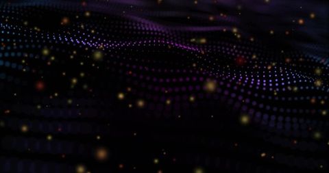 Glowing Neon Grid with Floating Particles in Digital Space