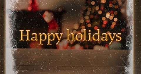 Happy Holidays Message with Falling Snow and Christmas Decor - Download Free Stock Images Pikwizard.com