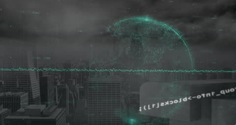 Data Processing Interface Above Urban Skyline