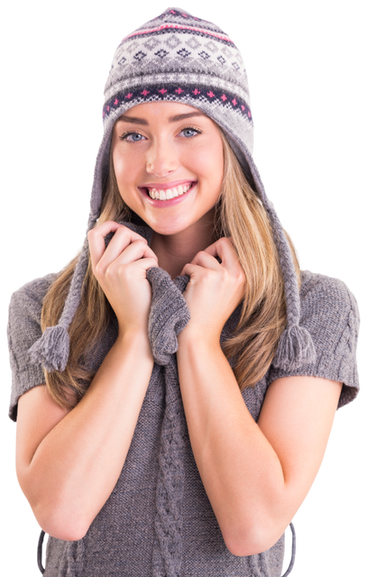 Happy Blonde Woman in Winter Clothes Poses Against Transparent Background - Download Free Stock Videos Pikwizard.com