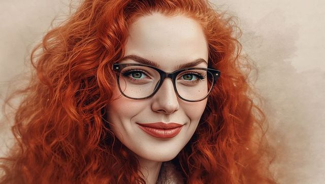 Confident Redhead Woman in Black Glasses with Elegant Expression
