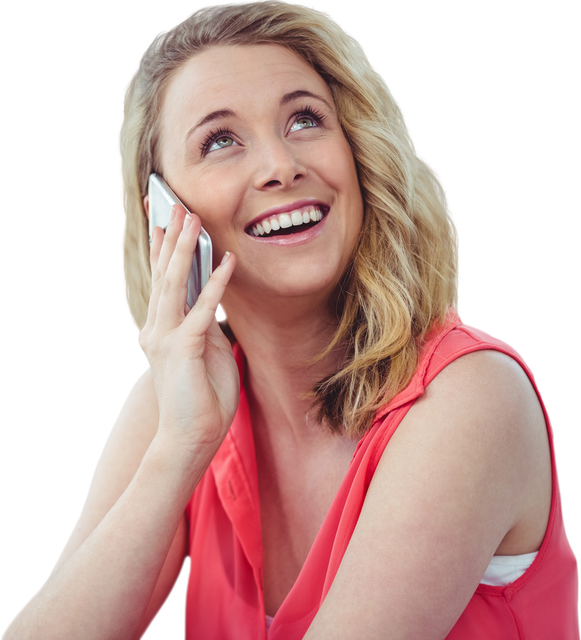 Smiling Young Woman Talking on Smartphone Transparent Background - Download Free Stock Videos Pikwizard.com