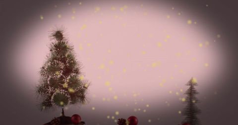 Christmas Tree with Twinkling Lights on Grey Background