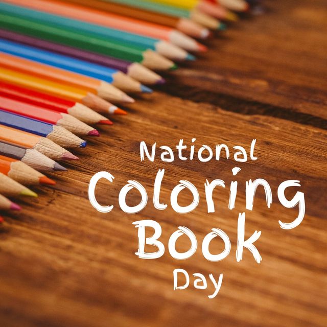 National Coloring Book Day with Colorful Pencils on Wooden Table - Download Free Stock Templates Pikwizard.com