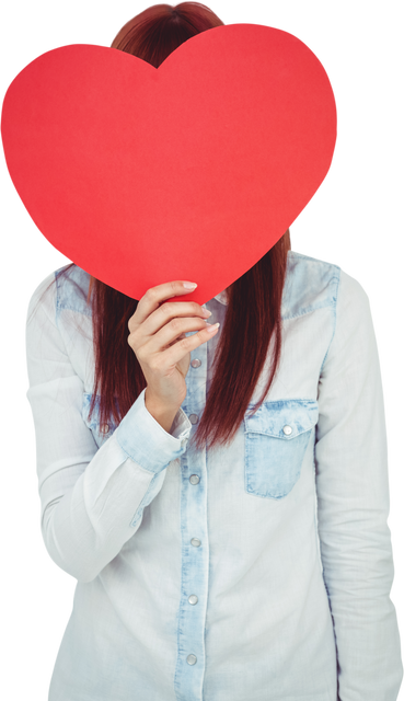 Transparent hipster woman holding red heart cover face denim shirt - Download Free Stock Videos Pikwizard.com